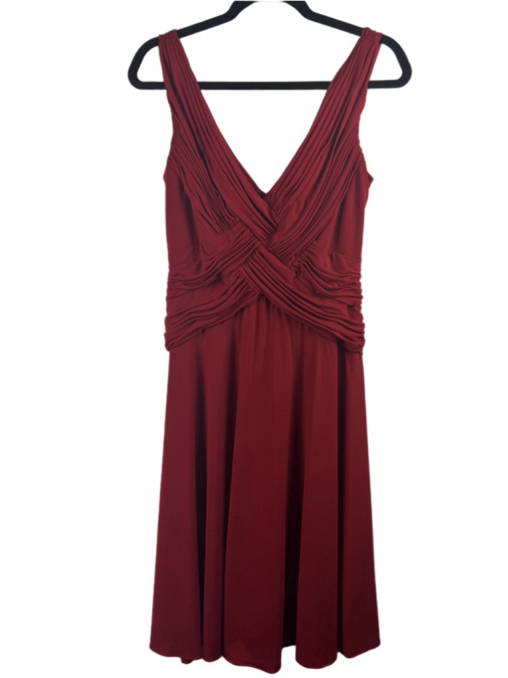 TADASHI Collection Red Ruched V-Neck Dress Size Large